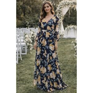 Alexa B Nites Floral Maxi Dress Women’s 4 Sheer Chiffon Wrap Long Sleeve Boho